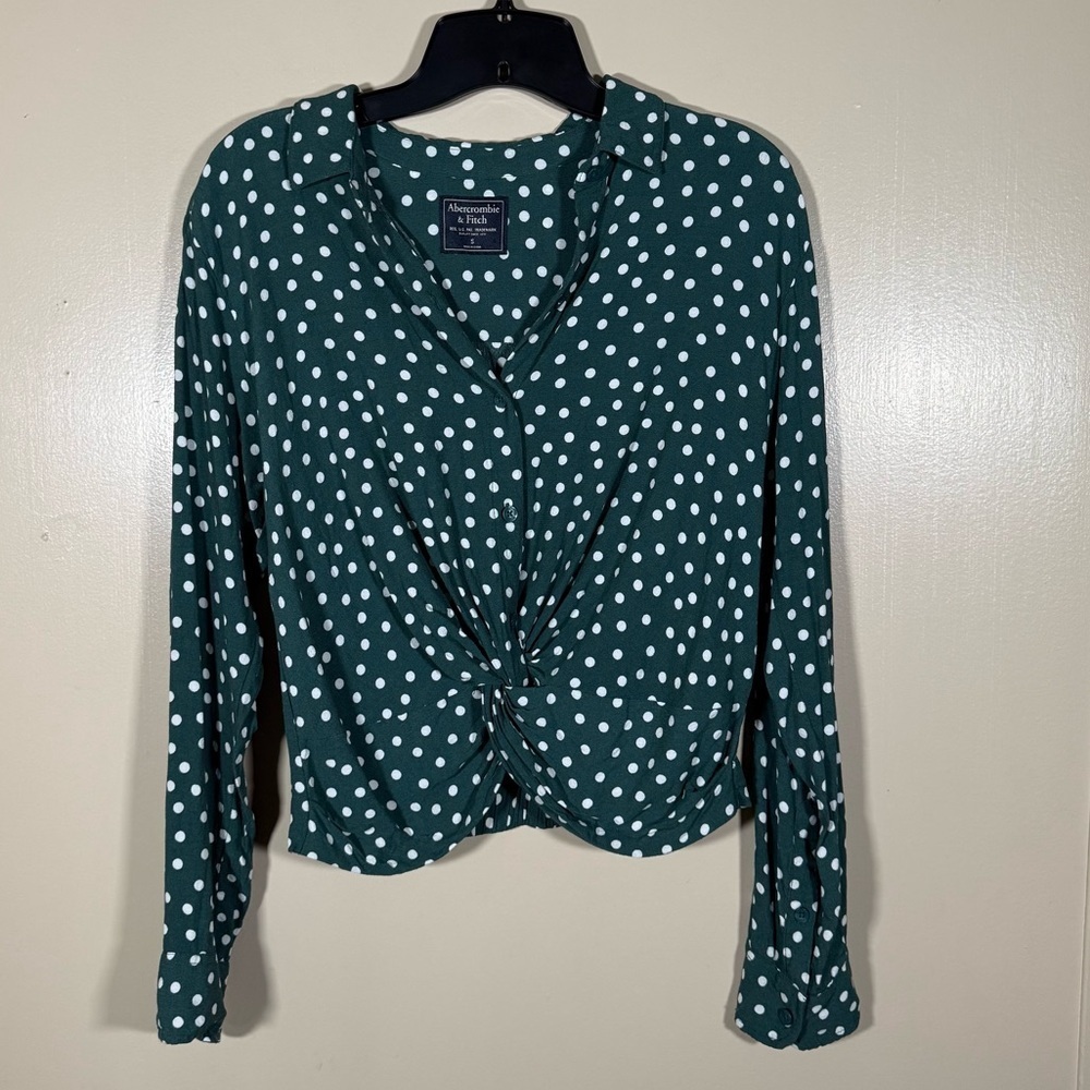 A&F Button Front Tie Polka Dot Blouse size Small